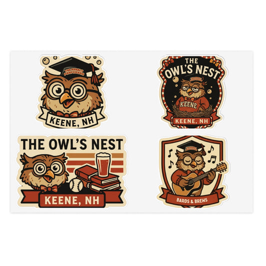 The Owl's Nest Keene, NH Sticker Sheet — Vintage Owl Vinyl Decal Set