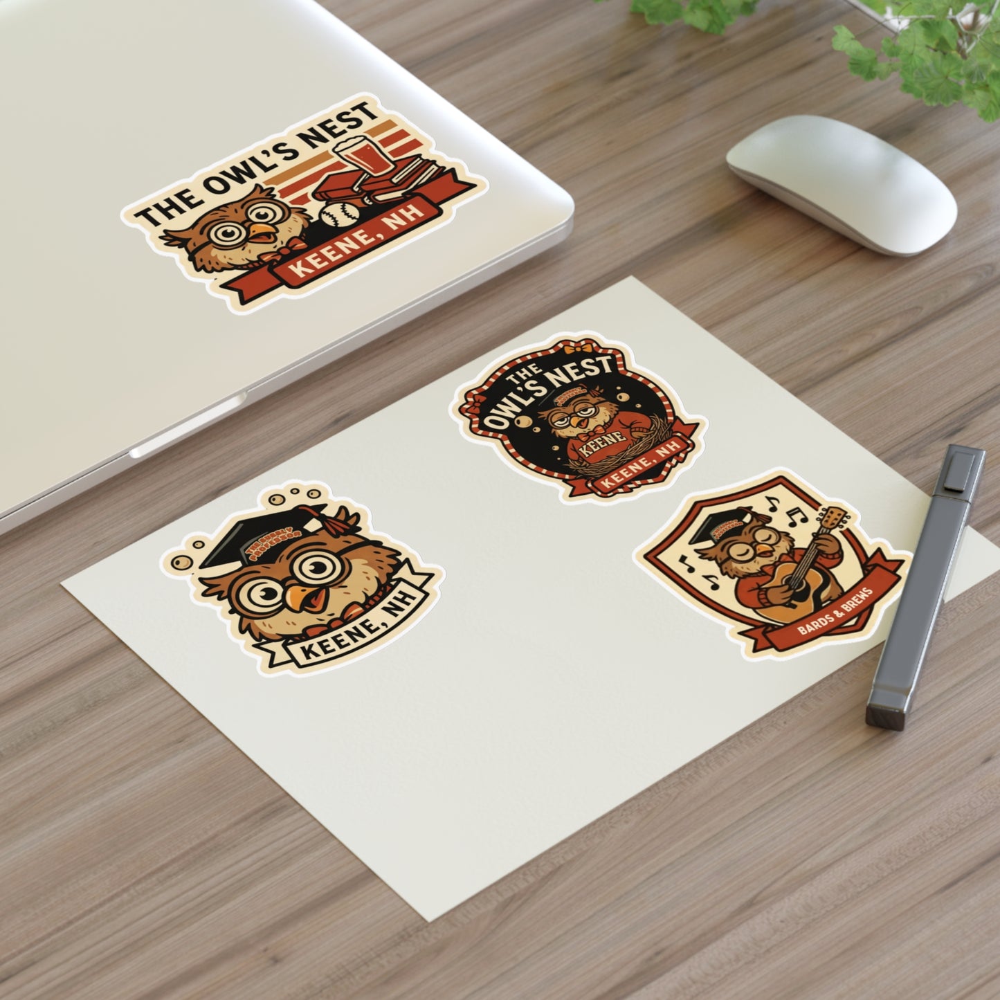 The Owl's Nest Keene, NH Sticker Sheet — Vintage Owl Vinyl Decal Set