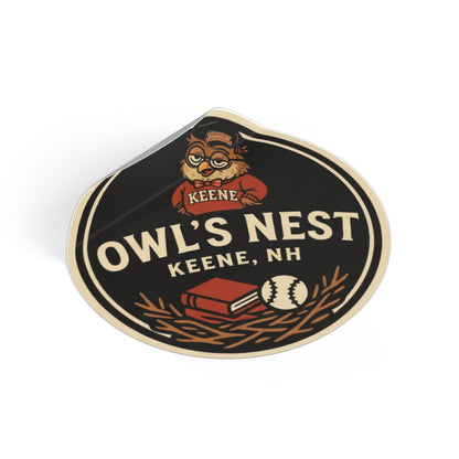The Owl's Nest Keene, NH Round Sticker — Vintage Mascot Decal