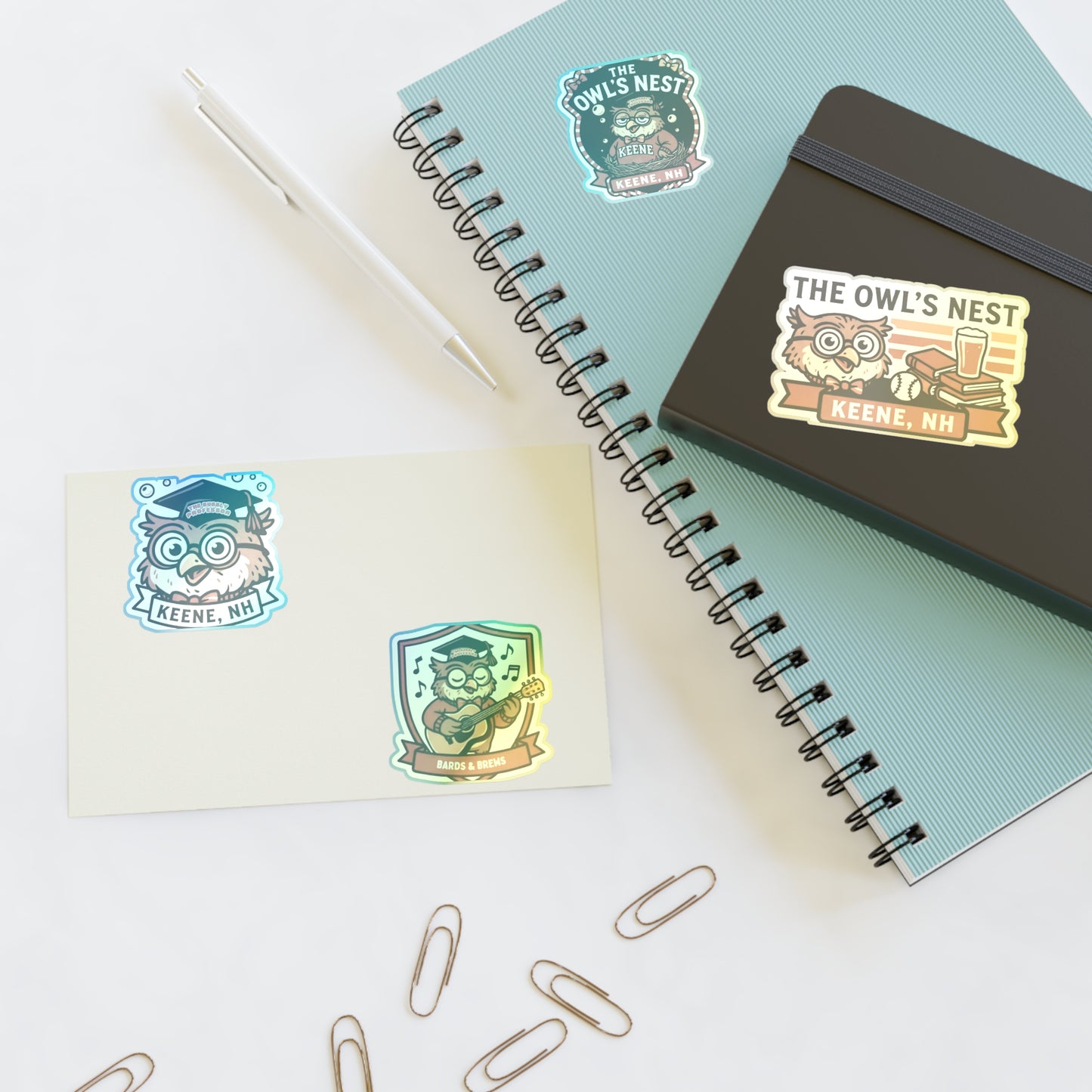 The Owl's Nest Keene, NH Sticker Sheet — Vintage Owl Vinyl Decal Set