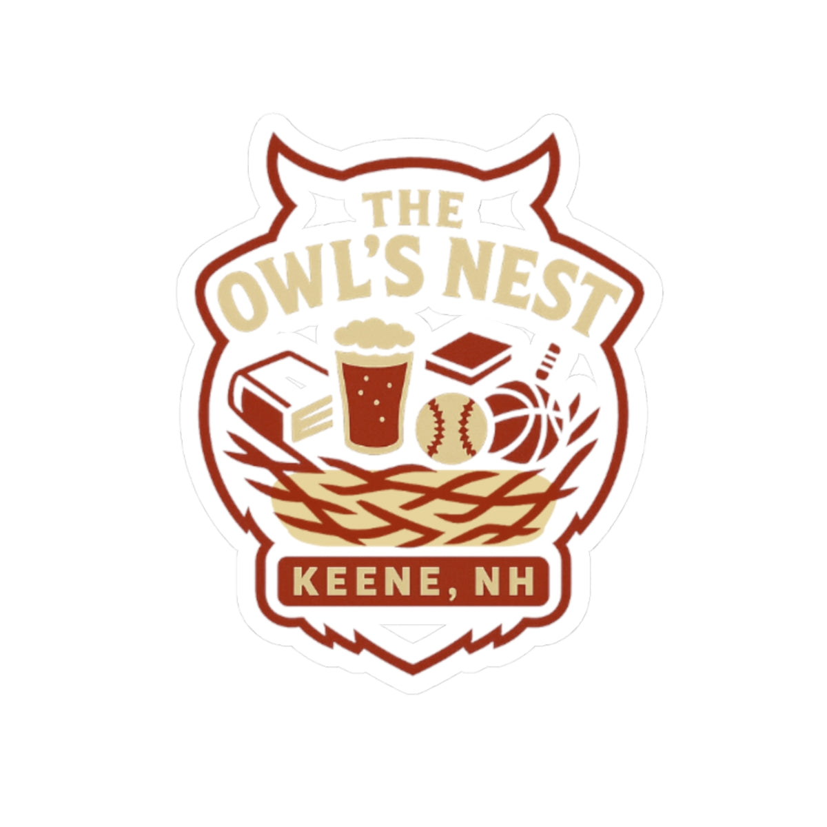 The Owl's Nest Keene NH Sticker — Kiss-Cut Bar & Sports Logo Decal