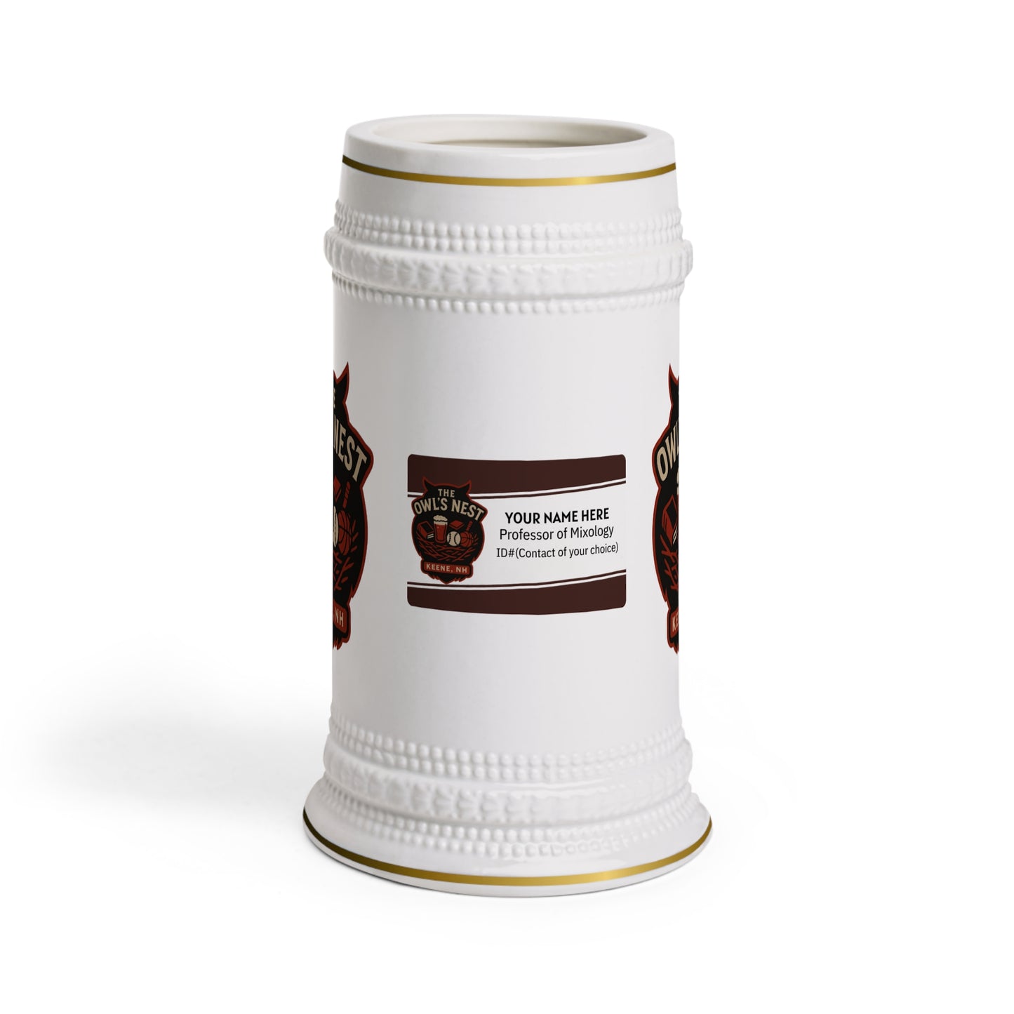The Owl's Nest Custom Name Beer Stein | 22oz Ceramic Stein