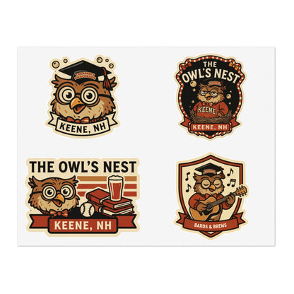 The Owl's Nest Keene, NH Sticker Sheet — Vintage Owl Vinyl Decal Set