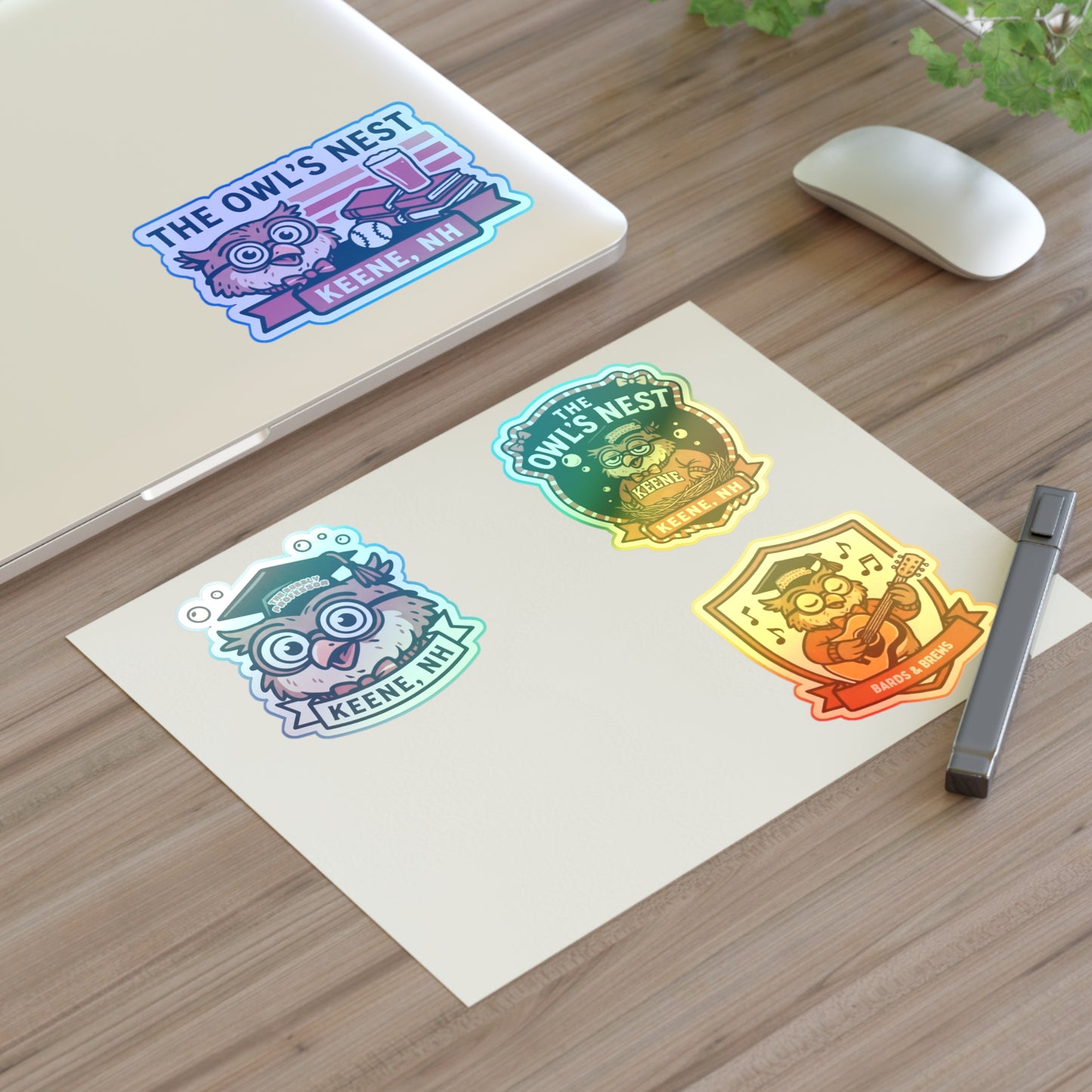 The Owl's Nest Keene, NH Sticker Sheet — Vintage Owl Vinyl Decal Set