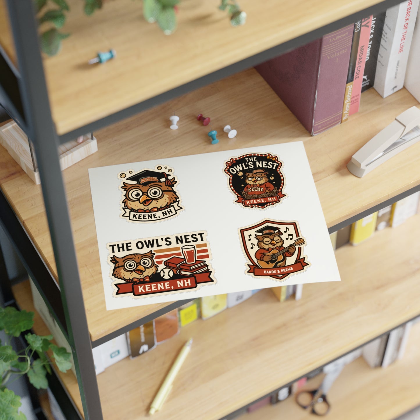 The Owl's Nest Keene, NH Sticker Sheet — Vintage Owl Vinyl Decal Set