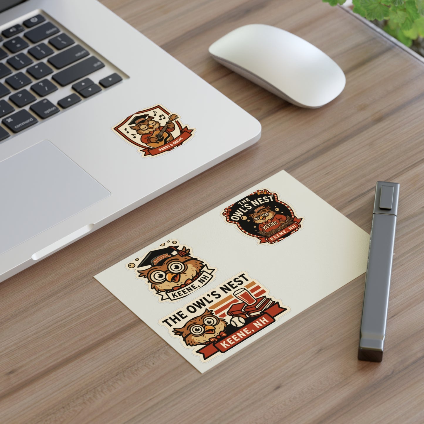 The Owl's Nest Keene, NH Sticker Sheet — Vintage Owl Vinyl Decal Set