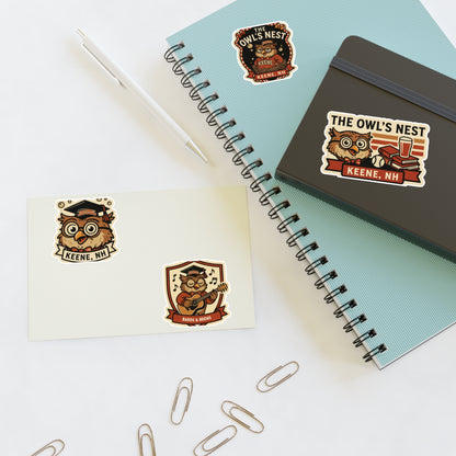 The Owl's Nest Keene, NH Sticker Sheet — Vintage Owl Vinyl Decal Set