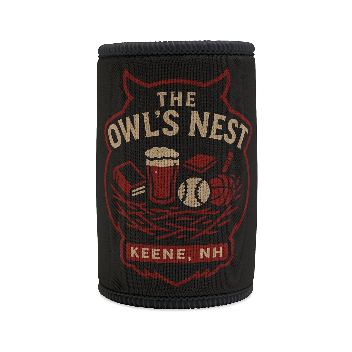 The Owl's Nest Keene, NH Stubby Cooler — Vintage Pub Crest Can Koozie