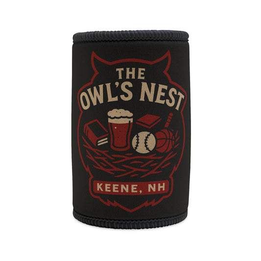 The Owl's Nest Keene, NH Stubby Cooler — Vintage Pub Crest Can Koozie