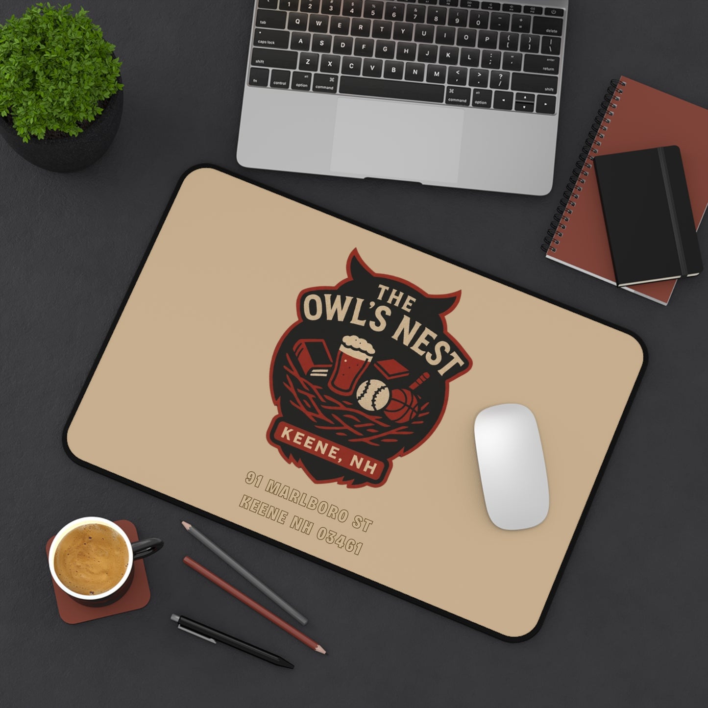 The Owl's Nest Keene Desk Mat — Vintage Owl Coffee & Baseball Mouse Pad