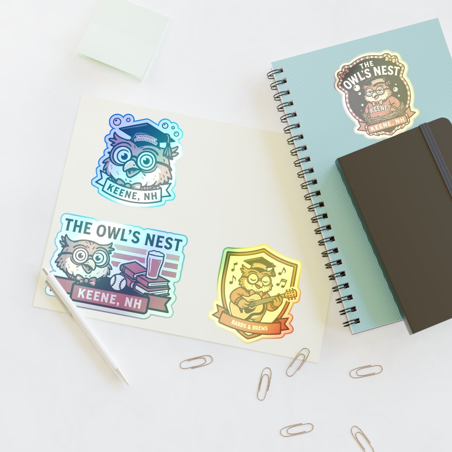 The Owl's Nest Keene, NH Sticker Sheet — Vintage Owl Vinyl Decal Set