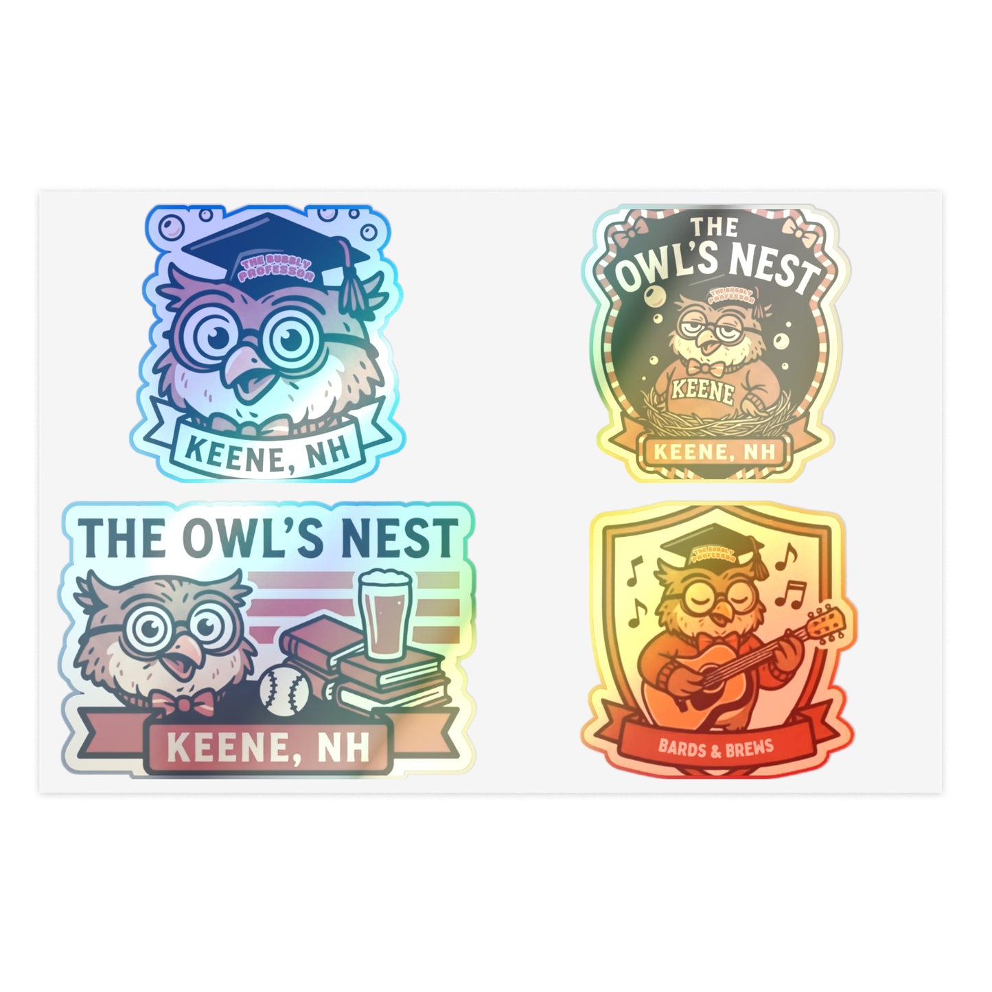The Owl's Nest Keene, NH Sticker Sheet — Vintage Owl Vinyl Decal Set