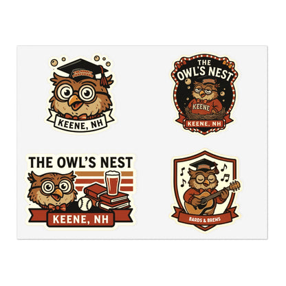 The Owl's Nest Keene, NH Sticker Sheet — Vintage Owl Vinyl Decal Set