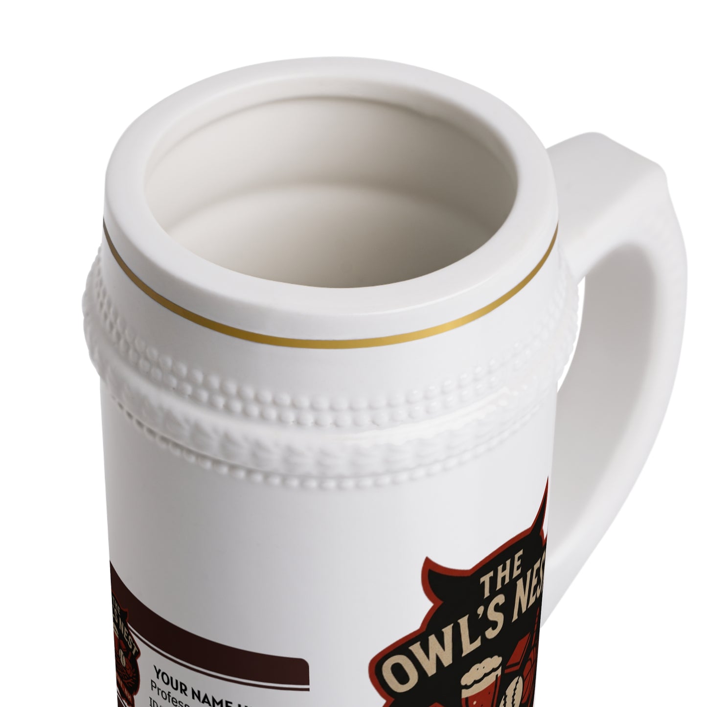 The Owl's Nest Custom Name Beer Stein | 22oz Ceramic Stein
