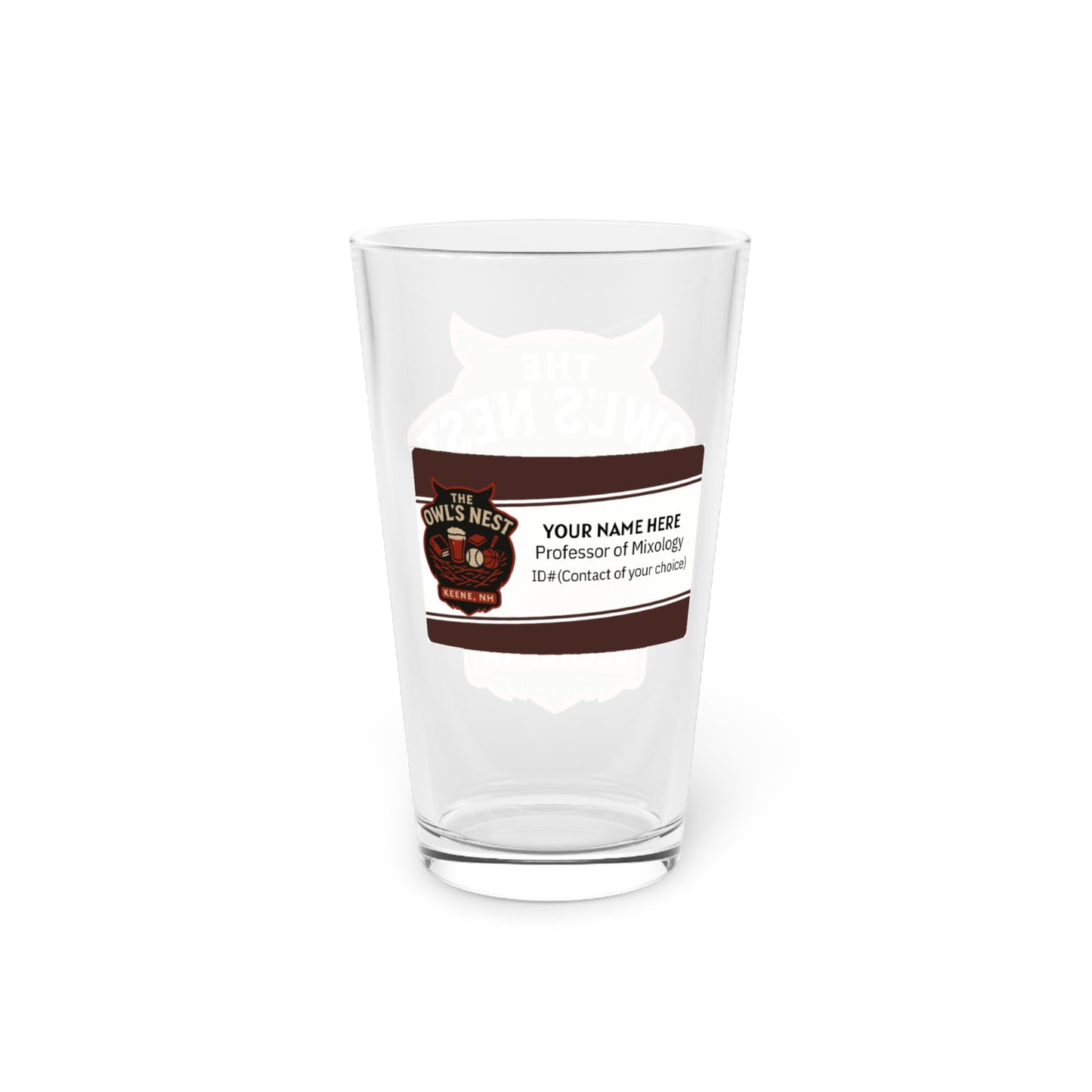 The Owl's Nest Keene, NH 16oz Pint Glass — Bar Pub Beer Glassware